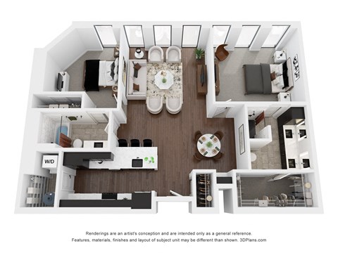Floor plan for 2 beds, 2 baths, 1325 sqft